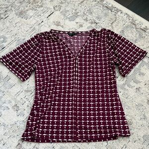 Banana Republic Burgundy and White Patterned Blouse